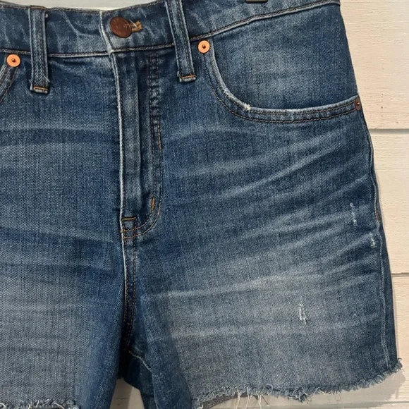 Madewell Medium-Blue Jean Shorts with Raw Hem - Picture 6 of 8